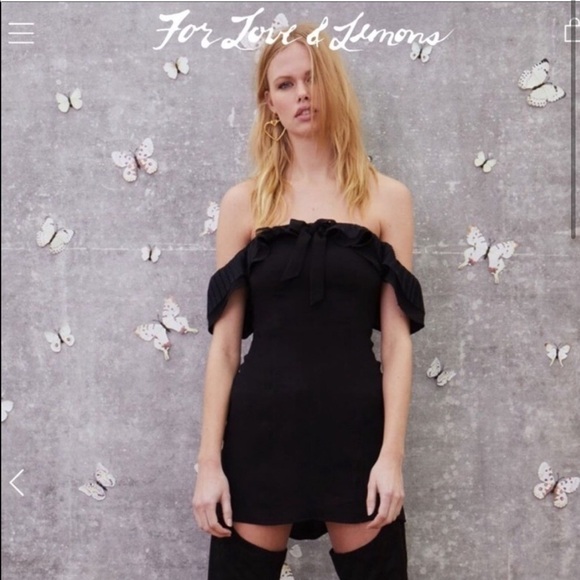 For Love & Lemons Claire Off the Shoulder Little Mini Black Dress Size XS - Picture 1 of 9
